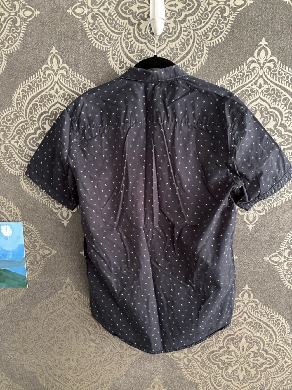 7 Diamonds Men's Navy Short-Sleeve Button-Down with White Micro Print - Picture 4 of 5